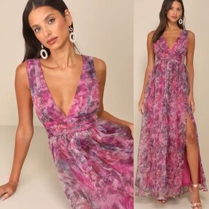 Lulu's Pink and Purple Slit Maxi Sundress